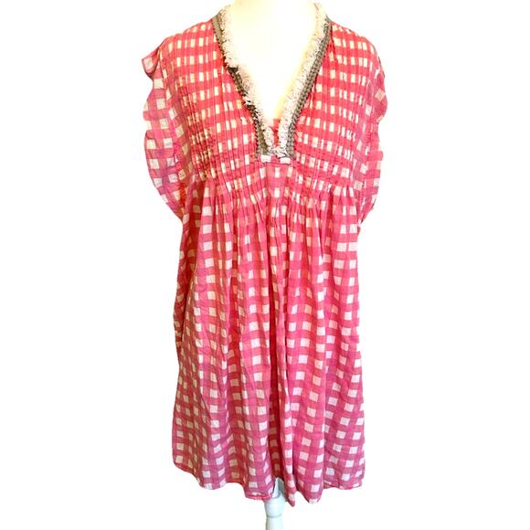 Jude Connally Larissa dress gingham plaid Micro Pleated Boho Fairy Oversized M - Picture 1 of 12
